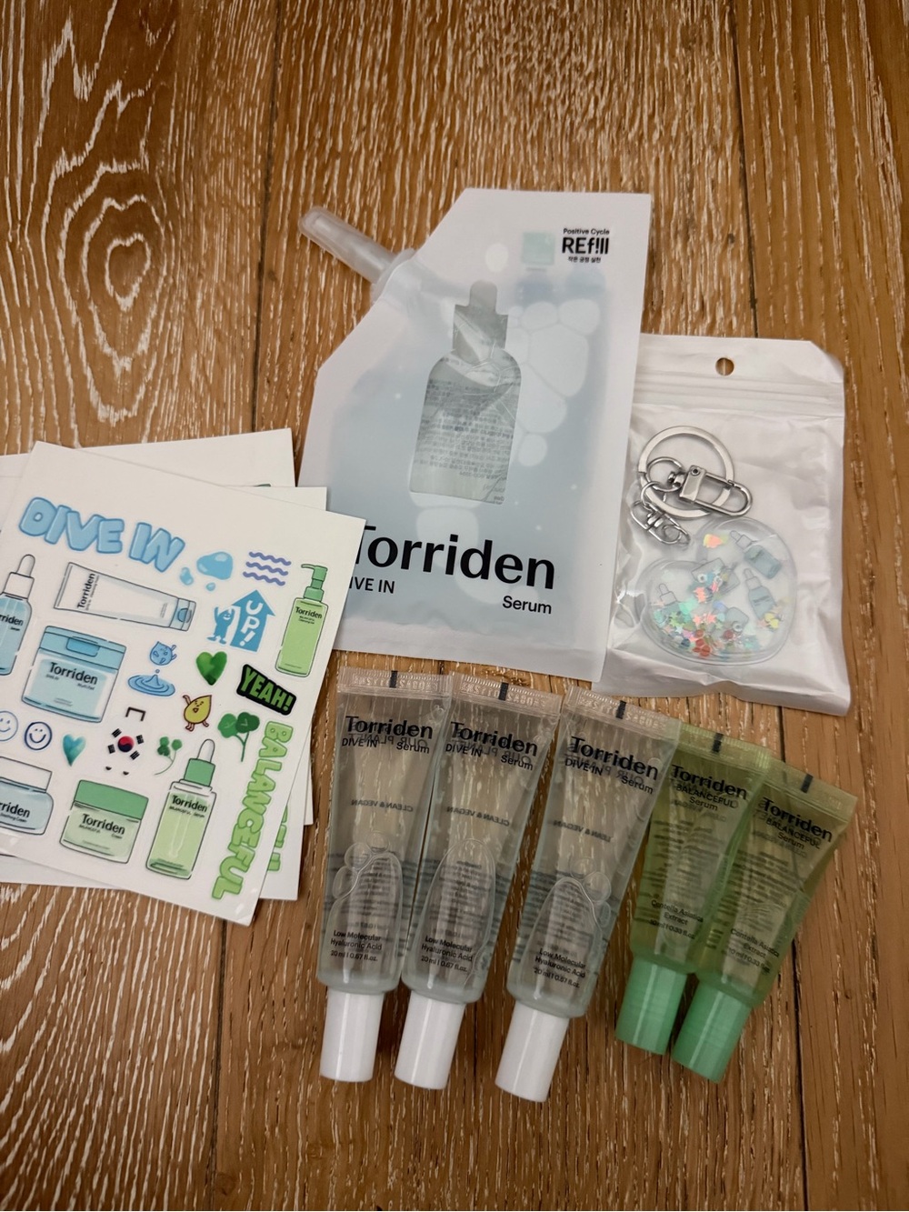 Torriden dive in serum and balanceful serum and heart key chain